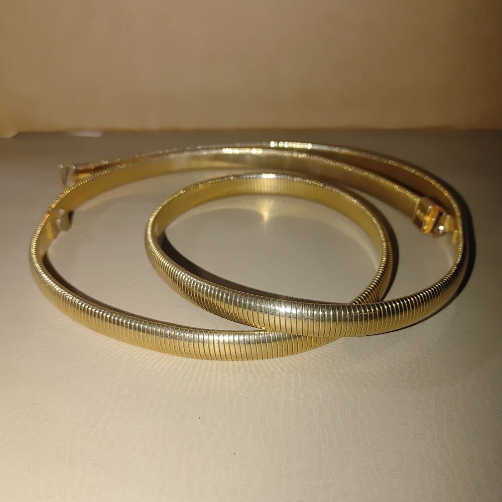 Vintage Large Snake Chain Belt Omega Gold Tone Retro Flexible Hook Clasp - Picture 6 of 8